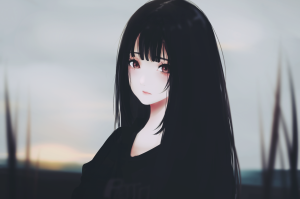 Read more about the article Grey Aesthetic Drawing Anime girl hair black wallpapers