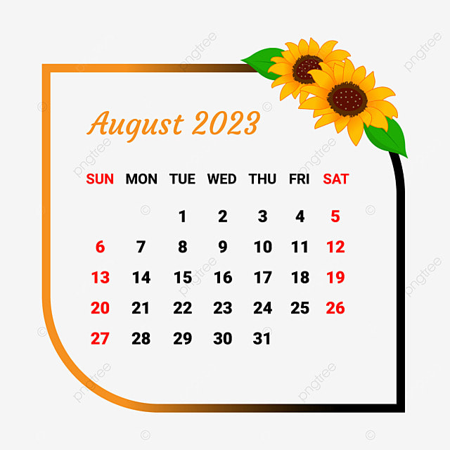 Months 2023 Vector PNG Images, 2023 August Month Calendar With Flower